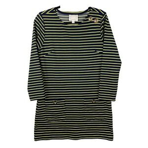 STS Sail To Sable Dress Medium Blue Green Striped Long Sleeve Pockets Nautical